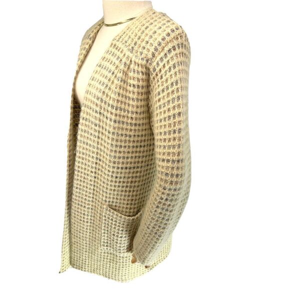 Vtg Wool Mohair Cardigan Sweater Size Medium Beige P.G.E. Open Front Old. Money - Picture 2 of 12